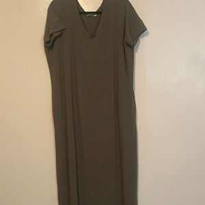 Zenana Outfitters Khaki V-Neck Maxi Dress